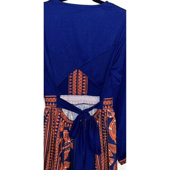 Rotita Giraffe Print Open Back Dress Women Size XL Blue/Orange - Picture 5 of 12